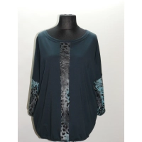 Bluzka Camea ze wstawkami w panterkę - szmaragdowy turkus